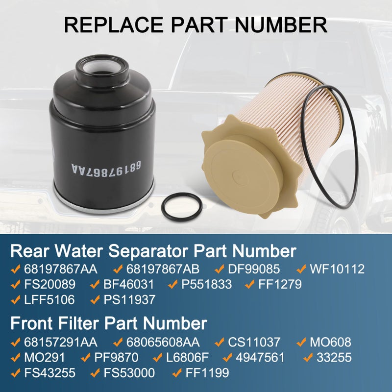 JDMSPEED Fuel Filter Water Separator Set 6.7L Cummins Diesel Replacement For Dodge Ram 2500 3500 4500 5500 6.7L Cummins Turbo Diesel Engines 2013-2018 Replace 68197867AA, 68157291AA, 68197867AB, 68065608AA - Image 2